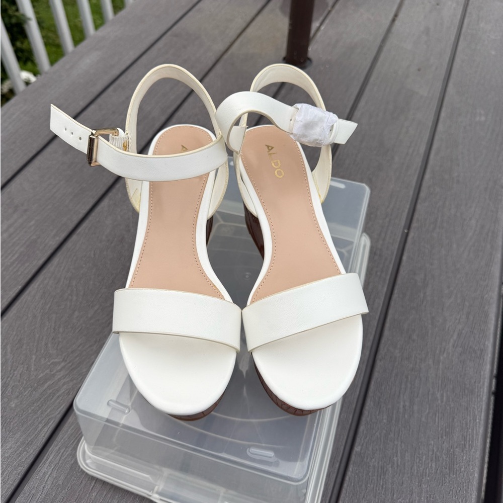 Aldo White Wedge Sandals